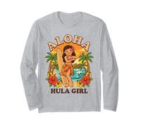 Retro Hawaii Hula Girl Aloha Tabla de Surf Tropical Playa Atardecer Manga Larga