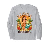 Retro Hawaii Hula Girl Aloha Tabla de Surf Tropical Playa Atardecer Manga Larga