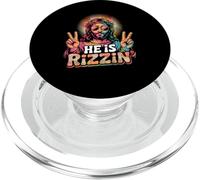 Retro He s Rizzin Jesus Has Rizzen Peace Sign Christian PopSockets PopGrip para MagSafe