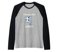 Retro Heraklion Grecia Bandera de Grecia Envejecida Camiseta Manga Raglan