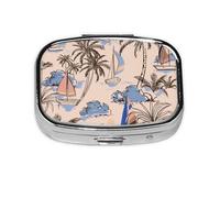 Retro Hermosos Barcos Palmeras, Pastillero cuadrado para bolsillo o monedero, pequeño contenedor de pastillas, organizador de pastillas de viaje