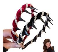 Retro High Skull Pearl Headband, 2/3PCS Cranium Artificial Vintage Tall Skull Pearl Headband, Bridal Hair Hoops Rhinestones Fashion Hair Hoops Accessories for Women Girls (2PCS-A)