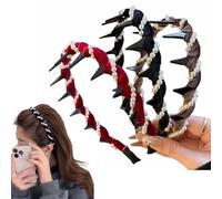 Retro High Skull Pearl Headband, 2025 Vintage High Cranium Artificial Pearl Hairband, with Teeth Hoop, Non Slip (3Pcs)