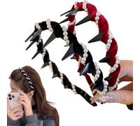 Retro High Skull Pearl Headband, 2025 Vintage High Cranium Artificial Pearl Hairband, with Teeth Hoop, Non Slip (2Pcs*A)