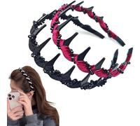 Retro High Skull Pearl Headband, 2025 Vintage High Cranium Artificial Pearl Hairband, with Teeth Hoop, Non Slip (2Pcs*C)