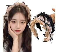 Retro High Skull Pearl Headband, Reversible Retro Fashion Tooth High Skull Headband, Non Slip Headbands for Women Trendy (#6-2 PCS)