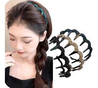 Retro High Skull Pearl Headband, Reversible Retro Fashion Tooth High Skull Headband, Non Slip Headbands for Women Trendy (#9-3 PCS)
