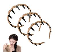 Retro High Skull Pearl Headband, U Shape Fashion Tooth Hair Comb Headband, Wave Hair Band (C* Brown)