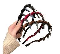 Retro High Skull Pearl Headband, Vintage High Cranium Artificial Pearl Hairband, Elegant Anti-Slip Reversible Head Band with Teeth, Bridal Hair Hoop Rhinestones for Wedding/Party/Daily Wear (3pcs B)