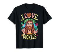 Retro Hippie Groovy I Love Pickles & Jesus Pickle Vegetariano Camiseta