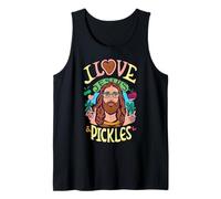 Retro Hippie Groovy I Love Pickles & Jesus Pickle Vegetariano Camiseta sin Mangas