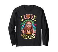 Retro Hippie Groovy I Love Pickles & Jesus Pickle Vegetariano Manga Larga