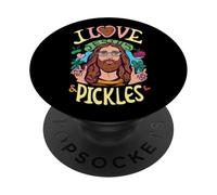 Retro Hippie Groovy I Love Pickles & Jesus Pickle Vegetariano PopSockets PopGrip Adhesivo