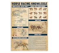 Retro Horse Racing Sign Equestrian Knowledge Metal Tin Poster Wall-Art for Man Cave Game Room Barn Farmhouse Rustic Decor 8 X 12 inch