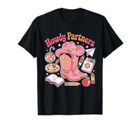 Retro Howdy Partners Cowgirl Cowboy Profesor De Vuelta A La Escuela Camiseta