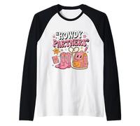 Retro Howdy Partners Cowgirl Cowboy Profesor De Vuelta A La Escuela Camiseta Manga Raglan