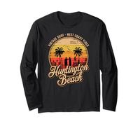 Retro Huntington Beach Surf City CA Longboard Atardecer Manga Larga