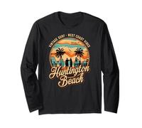 Retro Huntington Beach Surf City CA Longboard Atardecer Manga Larga