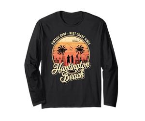 Retro Huntington Beach Surf City CA Longboard Atardecer Manga Larga