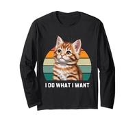 Retro I do What, Funy Orange Tabby Cat Lover tee Manga Larga