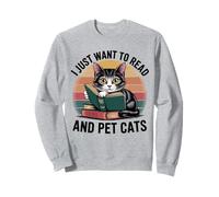 Retro I Just Want To Read Books And Pet Cats Cat Sudadera