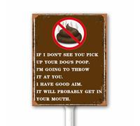 Retro I will Throw It At You If I Dont See You Pick Up Your Dog's Poop Funny Pick Up Your Dog's Poop Sign con estaca, 18 x 22 cm, aluminio resistente a la intemperie para porche, jardín, césped, uso