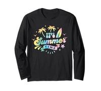 Retro "It's Summer Time" Tabla de surf de palmera Tie Dye Beach Manga Larga