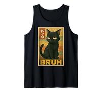 Retro Japanese Anime Manga Funny Cat Bruh Camiseta sin Mangas