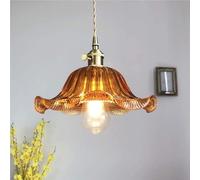 Retro Japanese Glass Chandelier Flower-Shaped Pendant Shade Wrought Iron Droplight Ceiling Light Fixture for Kitchen Island, Dining Rooms, Restaurant, Cafe, Bar