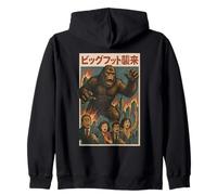 Retro Japonés Bigfoot Attack Gráfico Urbano Monster Vintage Sudadera con Capucha