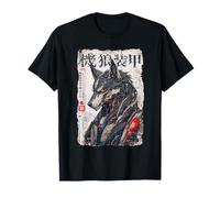 Retro Japonés Mecha Lobo Cyborg Ukiyo-E Estilo Anime Camiseta