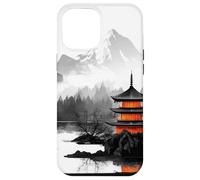 Retro Japonés Montaña Serenidad Pagoda Reflexión Carcasa para iPhone 12 Pro Max