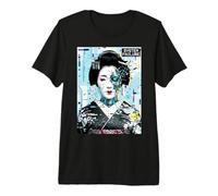 Retro japonés Streetwear Cyberpunk Geisha Glitch Art Anime Camiseta Premium
