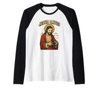 Retro Jesús Gamer Christian Faith Divertido Jesús Juego de Palabras Diversión Camiseta Manga Raglan