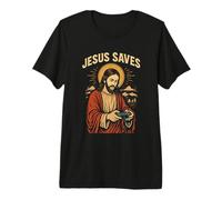 Retro Jesús Gamer Christian Faith Divertido Jesús Juego de Palabras Diversión Camiseta Premium