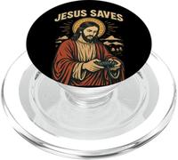Retro Jesús Gamer Christian Faith Divertido Jesús Juego de Palabras Diversión PopSockets PopGrip para MagSafe