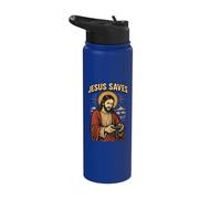 Retro Jesús Gamer Christian Faith Divertido Jesús Juego de palabras Diversión Stainless Steel Insulated Water Bottle
