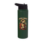 Retro Jesús Gamer Christian Faith Divertido Jesús Juego de palabras Diversión Stainless Steel Insulated Water Bottle