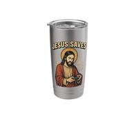 Retro Jesús Gamer Christian Faith Divertido Jesús Juego de palabras Diversión Vaso térmico de acero inoxidable de doble pared