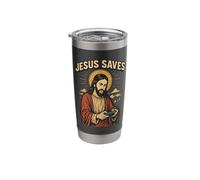 Retro Jesús Gamer Christian Faith Divertido Jesús Juego de palabras Diversión Vaso térmico de acero inoxidable de doble pared