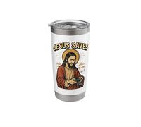Retro Jesús Gamer Christian Faith Divertido Jesús Juego de palabras Diversión Vaso térmico de acero inoxidable de doble pared