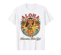 Retro Kawaii Hula Girl Aloha Tropical Playa Atardecer Hawaii Camiseta
