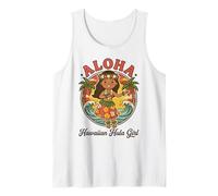 Retro Kawaii Hula Girl Aloha Tropical Playa Atardecer Hawaii Camiseta sin Mangas