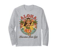Retro Kawaii Hula Girl Aloha Tropical Playa Atardecer Hawaii Manga Larga