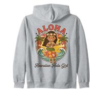Retro Kawaii Hula Girl Aloha Tropical Playa Atardecer Hawaii Sudadera con Capucha