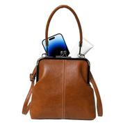 Retro Kiss Lock Handbag, British Style PU Leather Purse, 7.5x7.5x1.8inch Adjustable Vintage Holder with Frame, Elegant Compact Carry Bag, Classic Fashion Design Style, Women Travel Use