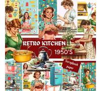 RETRO KITCHEN-1950S SCRAPBOOK PAPER: This is a double sided craft paper SHEETS ,used in DIY junk journals, EPHEMERA, ORIGAMI, DECOUPAGE
