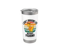 Retro Lindo Dinosaurio I Can't Imagine Life Without Fishing Vaso térmico de acero inoxidable de doble pared