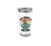 Retro Lindo Dinosaurio I Can't Imagine Life Without Knitting Vaso térmico de acero inoxidable de doble pared