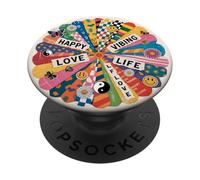 Retro Love Happy Life Positivo Patrón Lindo Floral Yin Yang PopSockets PopGrip Adhesivo